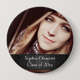Persoonlijke Rustieke Zwarte Houten Foto Afstudeer Ronde Button 4,0 Cm