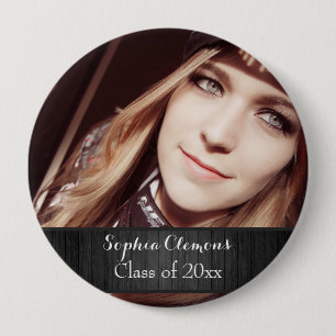 Persoonlijke Rustieke Zwarte Houten Foto Afstudeer Ronde Button 4,0 Cm