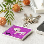 Persoonlijke Sad Whimsical Unicorn op Roze Sleutelhanger (Zijkant)