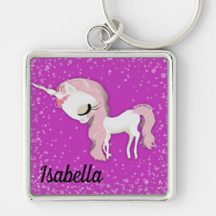 Persoonlijke Sad Whimsical Unicorn op Roze Sleutelhanger