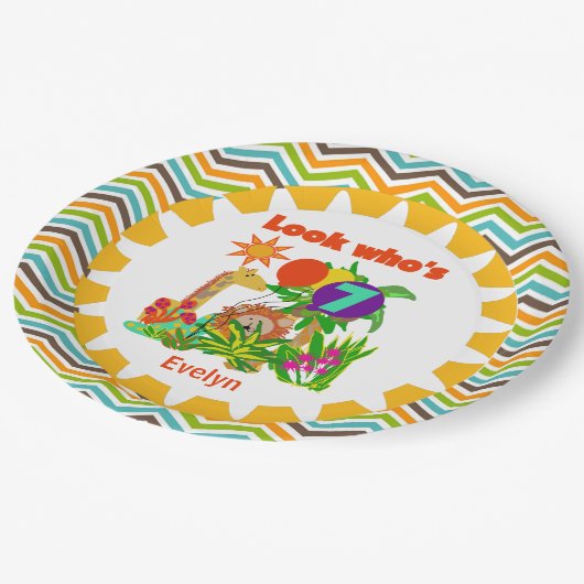 Persoonlijke Safari 7th Birthday Paper Borden Papieren Bordje (Gekanteld)