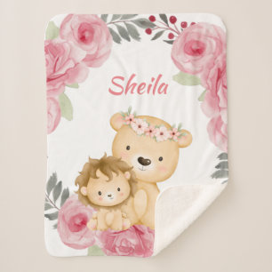 Persoonlijke Safari Animals Girl Baby Blanket Sherpa Deken