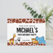 Persoonlijke Safari eerste verjaardag Bedankkaart (Staand voorkant)