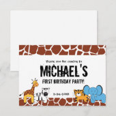 Persoonlijke Safari eerste verjaardag Bedankkaart (Voorkant / Achterkant)