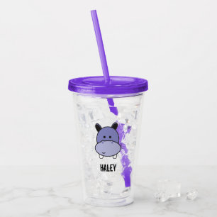 Persoonlijke Safari Hippo Cartoon verjaardag Acryl Drinkbeker