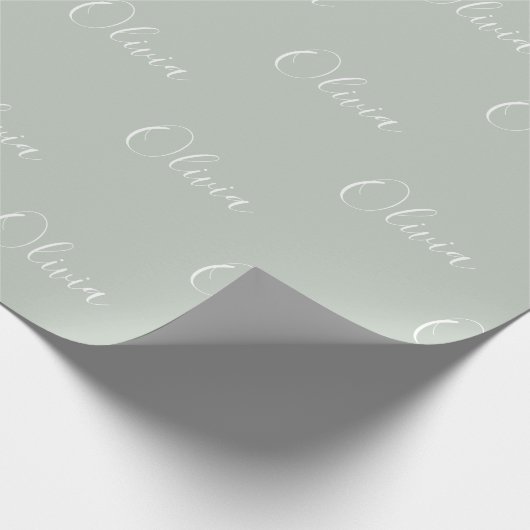 Persoonlijke Sage Green Elegant Name Cadeaupapier (Hoek)