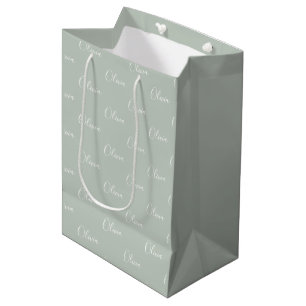 Persoonlijke Sage Green Elegant Name Medium Cadeauzakje