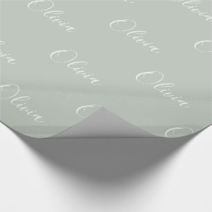Persoonlijke Sage Green Girly Elegant Name Cadeaupapier
