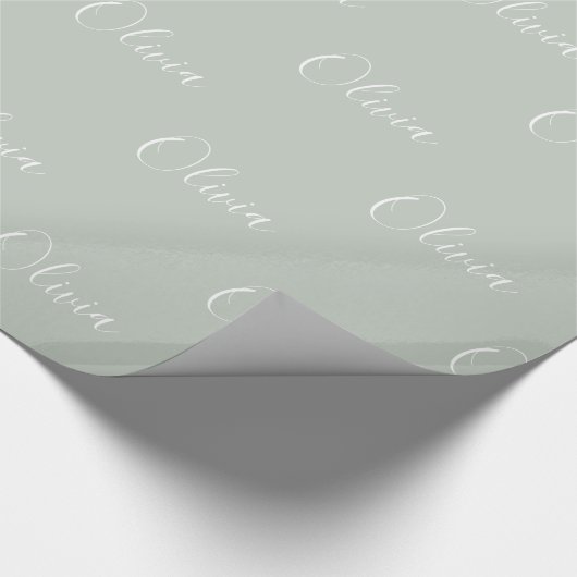 Persoonlijke Sage Green Girly Elegant Name Cadeaupapier (Hoek)