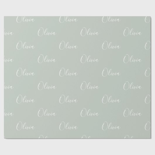 Persoonlijke Sage Green Girly Elegant Name Cadeaupapier (Vlak)