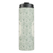 Persoonlijke Sage Groene Monogram Elegante Art Dec Thermosbeker (Voorkant)