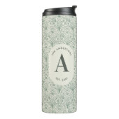 Persoonlijke Sage Groene Monogram Elegante Art Dec Thermosbeker (Gedraaid links)