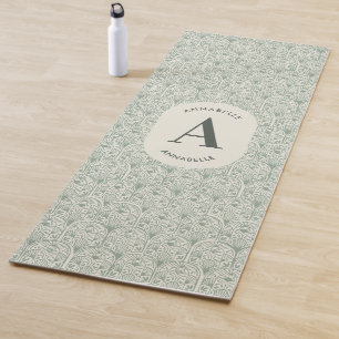 Persoonlijke Sage Groene Monogram Elegante Art Dec Yogamat
