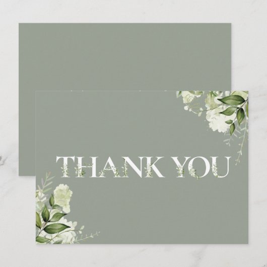 Persoonlijke saliegroene bloemtypografie bedankkaart (Voorkant / Achterkant)