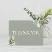 Persoonlijke saliegroene bloemtypografie bedankkaart (Staand voorkant)