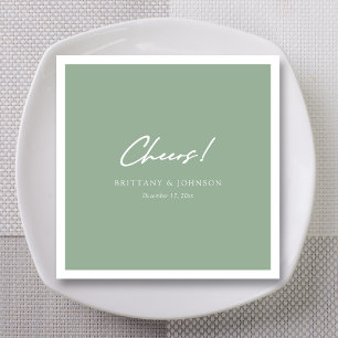 Persoonlijke saliegroene "Cheers"-schrift bruiloft Servet