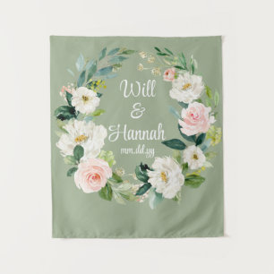 Persoonlijke saliegroene douane trouwreceptie wandkleed