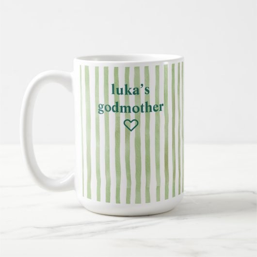 Persoonlijke saliegroene gestreepte peetmoeder koffiemok (Links)