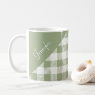 Persoonlijke saliegroene gingham koffiemok