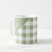 Persoonlijke saliegroene gingham koffiemok (Voorkant links)