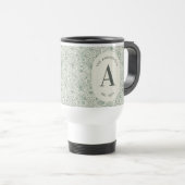 Persoonlijke Saliegroene Monogram Elegante Art Dec Reisbeker (Voorkant rechts)