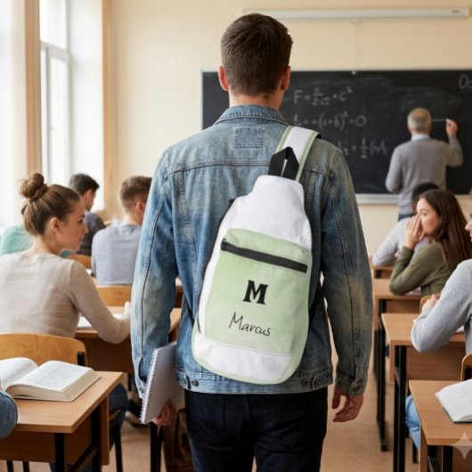 Persoonlijke saliegroene monogram sling bag
