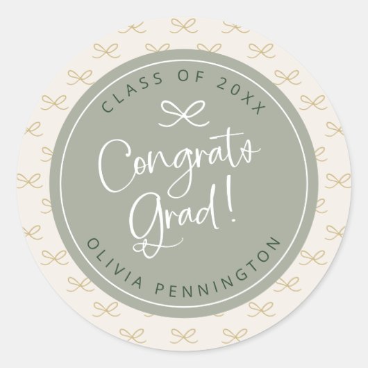 Persoonlijke saliegroene strik meisjesachtig  ronde sticker (Voorkant)