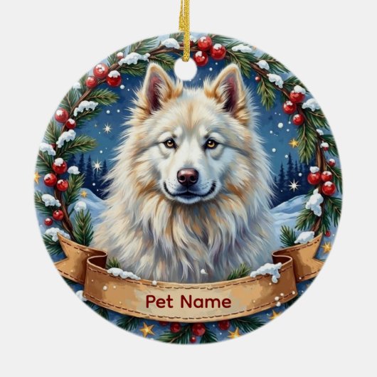 Persoonlijke Samojeed Kerstmis Keramisch Ornament (Achterkant)