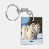 Persoonlijke Samoyed-honden in de sneeuw Sleutelhanger (Voorkant Links)