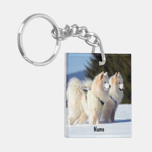 Persoonlijke Samoyed-honden in de sneeuw Sleutelhanger (Voorkant Links)