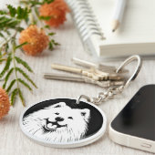 Persoonlijke Samoyed Pop Art Super Schattig Sleutelhanger (Voorkant Rechts)
