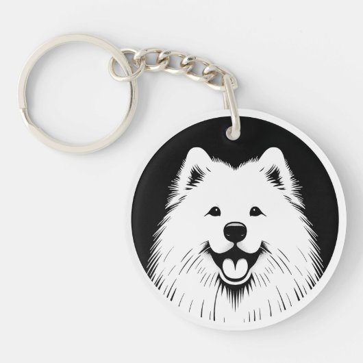 Persoonlijke Samoyed Pop Art Super Schattig Sleutelhanger (Voorkant)