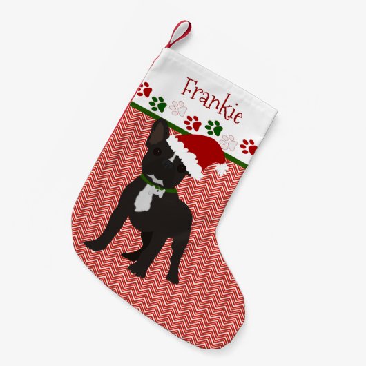 Persoonlijke Santa Black Bulldog Kleine Kerstsok (Voorkant (Hangend))