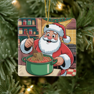 Persoonlijke Santa Chef Pasta Avond Keramisch Ornament