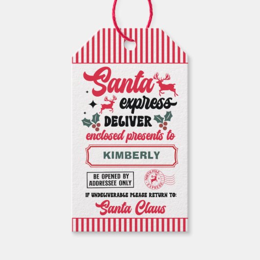 Persoonlijke Santa Express Kerstnaam Cadeaulabel (Voorkant)