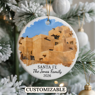 Persoonlijke Santa Fe kerstbal, op maat New Mexico Keramisch Ornament
