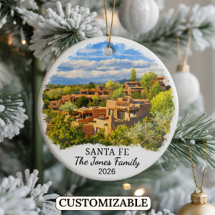 Persoonlijke Santa Fe kerstbal, op maat New Mexico Keramisch Ornament