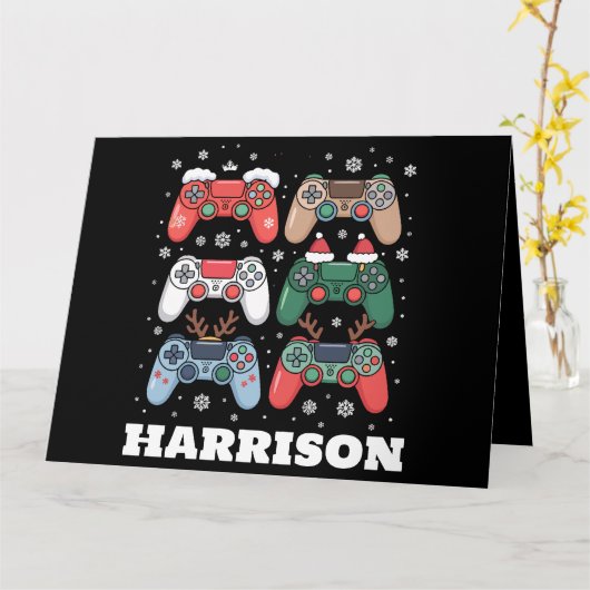 Persoonlijke Santa-gamecontroller Gamer Kerstmis Kaart (Gele Bloem)