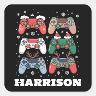 Persoonlijke Santa-gamecontroller Gamer Kerstmis Vierkante Sticker
