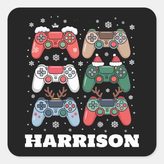 Persoonlijke Santa-gamecontroller Gamer Kerstmis Vierkante Sticker (Voorkant)