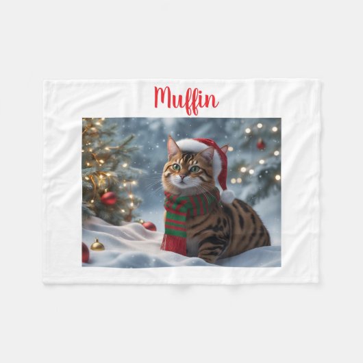 Persoonlijke Santa Paws Bengaalse Kat Kerst Fleece Deken (Voorkant (Horizontaal))