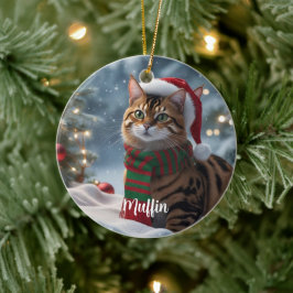 Persoonlijke Santa Paws Bengaalse Kat Kerst Keramisch Ornament