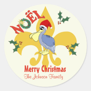Persoonlijke Santa Pelican Fleur de Lis Ronde Sticker