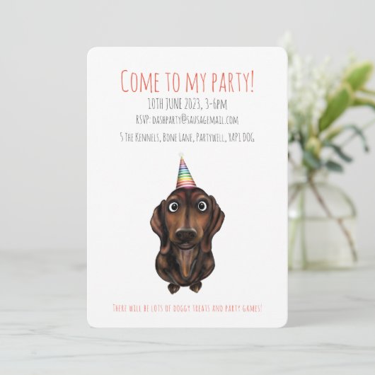 Persoonlijke Sausage Dog Feest Uitnodiging (Staand voorkant)