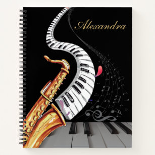 Persoonlijke Saxophone Piano Music Note Notitieboek