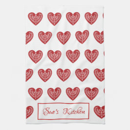 Persoonlijke Scandinavian Red Heart Kitchen Towel Theedoek