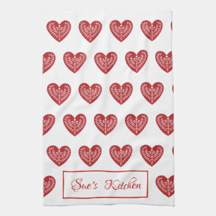 Persoonlijke Scandinavian Red Heart Kitchen Towel Theedoek