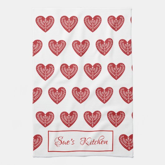 Persoonlijke Scandinavian Red Heart Kitchen Towel Theedoek (Verticaal)