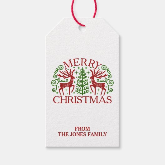Persoonlijke Scandinavische herten Kerstmis Cadeaulabel (Voorkant)
