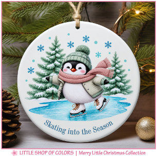Persoonlijke Schaatsende Pinguïn Foto Kerst Keramisch Ornament
